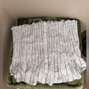 American Eagle Smocked Button-Front Tube Top with Pink & Blue Stripes